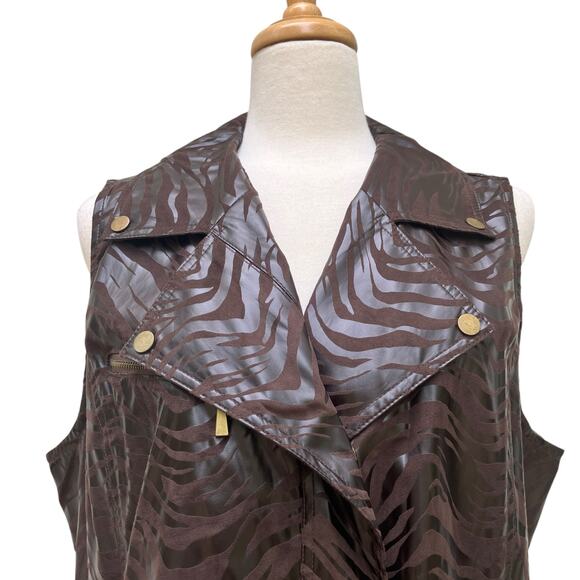 Zenergy by Chicos Vest Sz 3 Brown Faux Leather MotoBoho Zebra Bikercore Animal - Picture 2 of 12